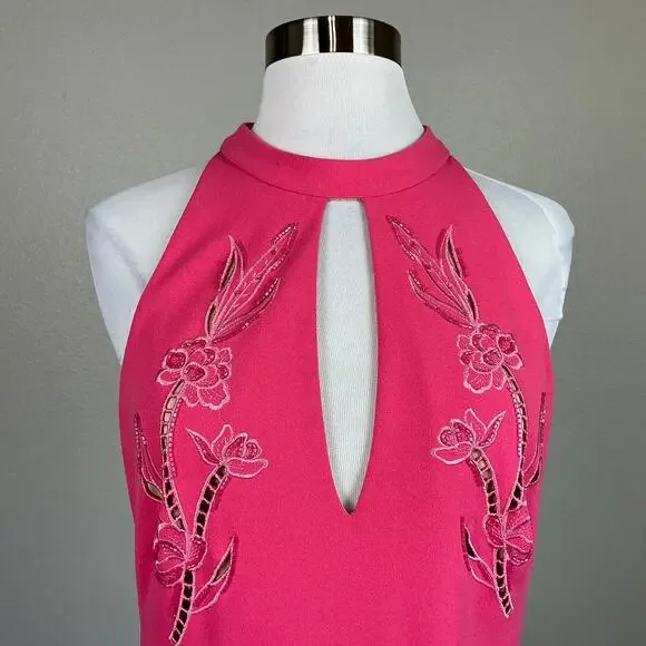 Aidan Mattox Beaded Cut Out Midi Sheath Cocktail Dress Coral Pink Size 6 - Picture 8 of 11